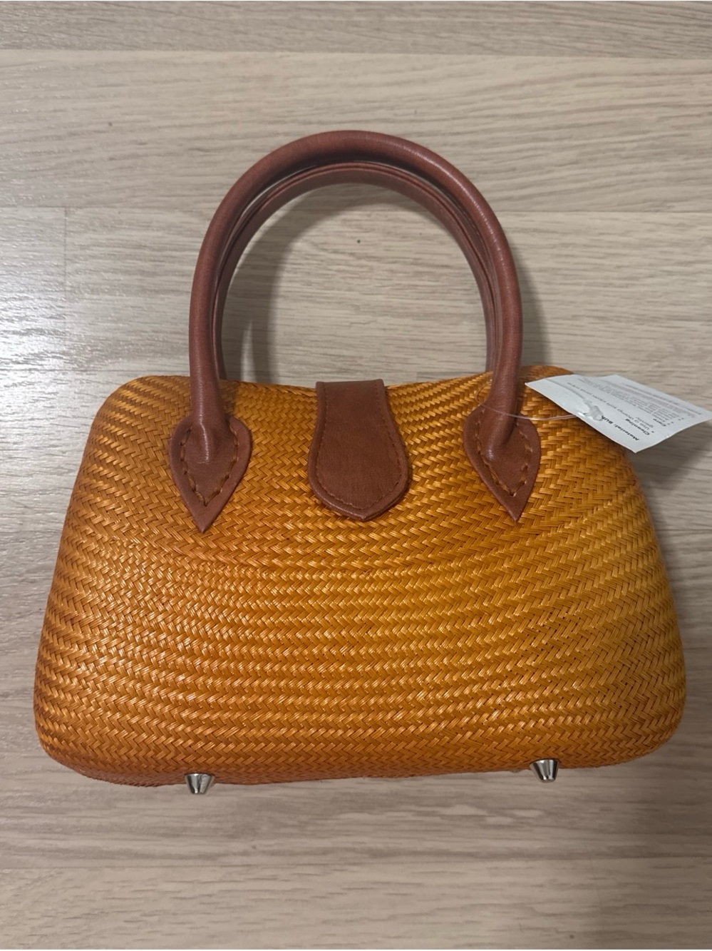 Woven Mini Satchel Handbag in Golden Brown - Picture 4 of 4